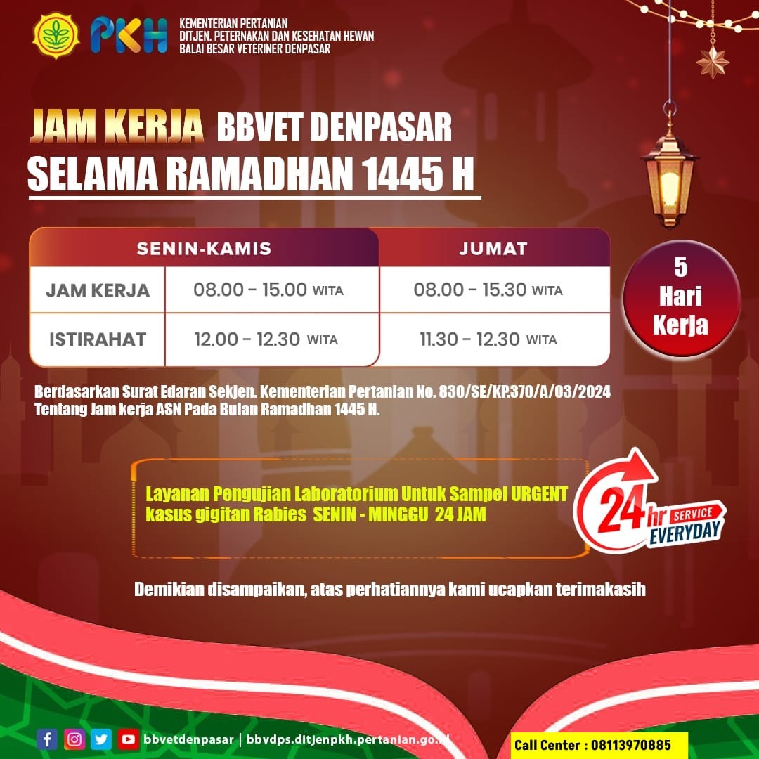 Jam Kerja BBVet Denpasar Selama Ramadhan 1445 H